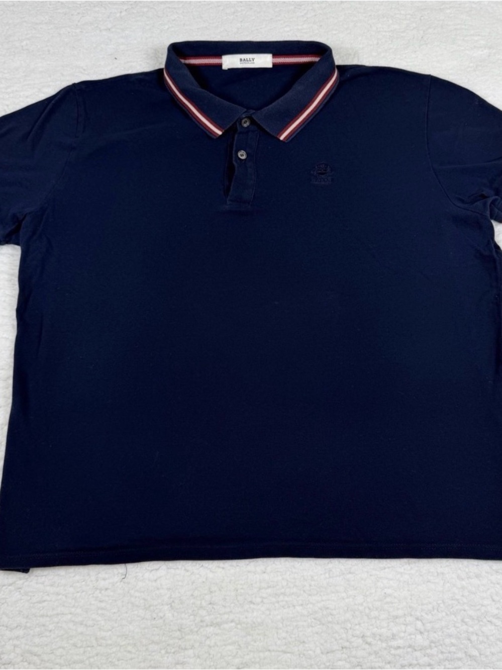 Bally Navy Polo with Red and White Stripe Collar